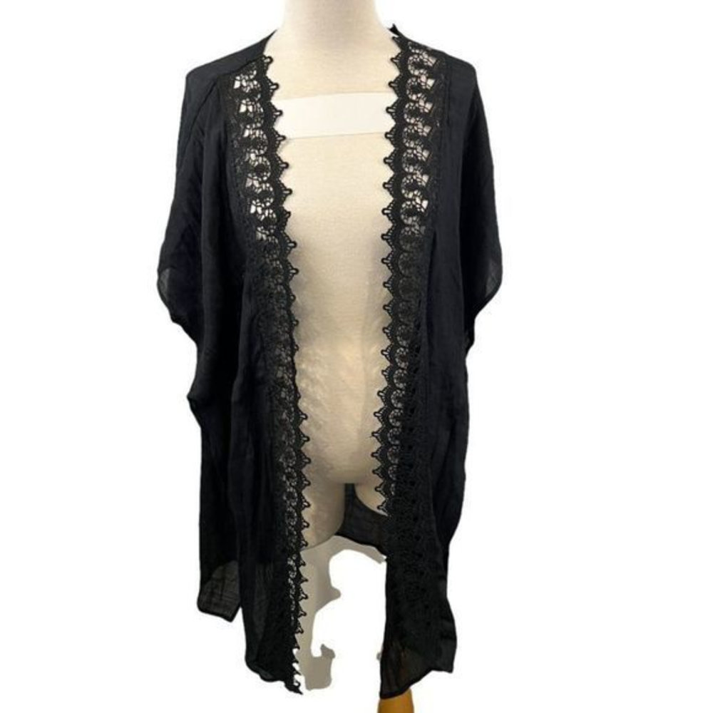 NWOT MELROSE & MARKET Black Lace Detailed‎ Open Cardigan (O/S)